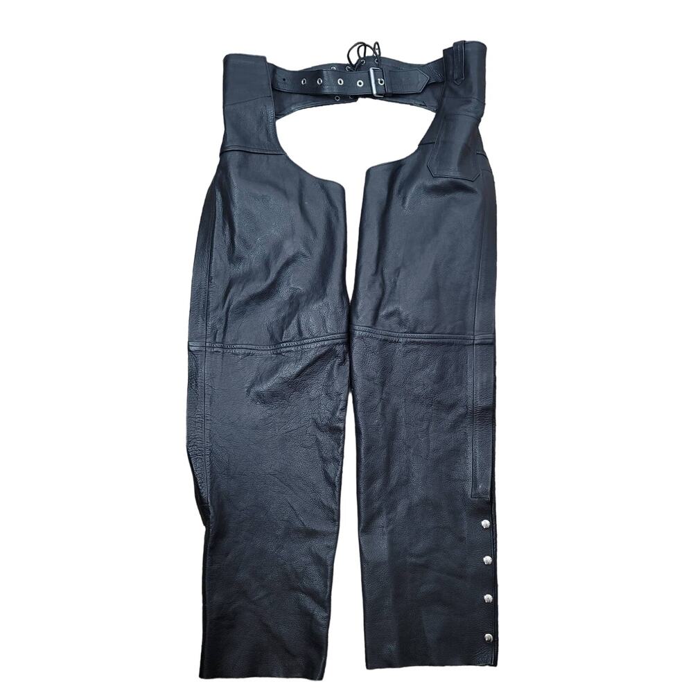 River Road Black Adjustable Leather Motorcycle Chaps Men's XXXL